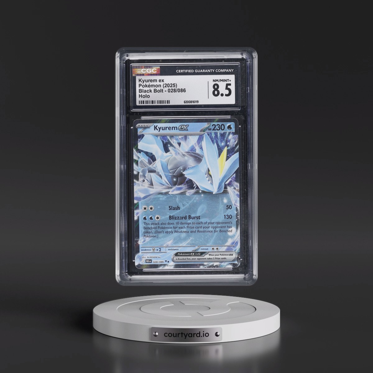 2025 Black Bolt - BLK EN #028/086 Kyurem ex - Holo (CGC 8.5 NM-MT+)