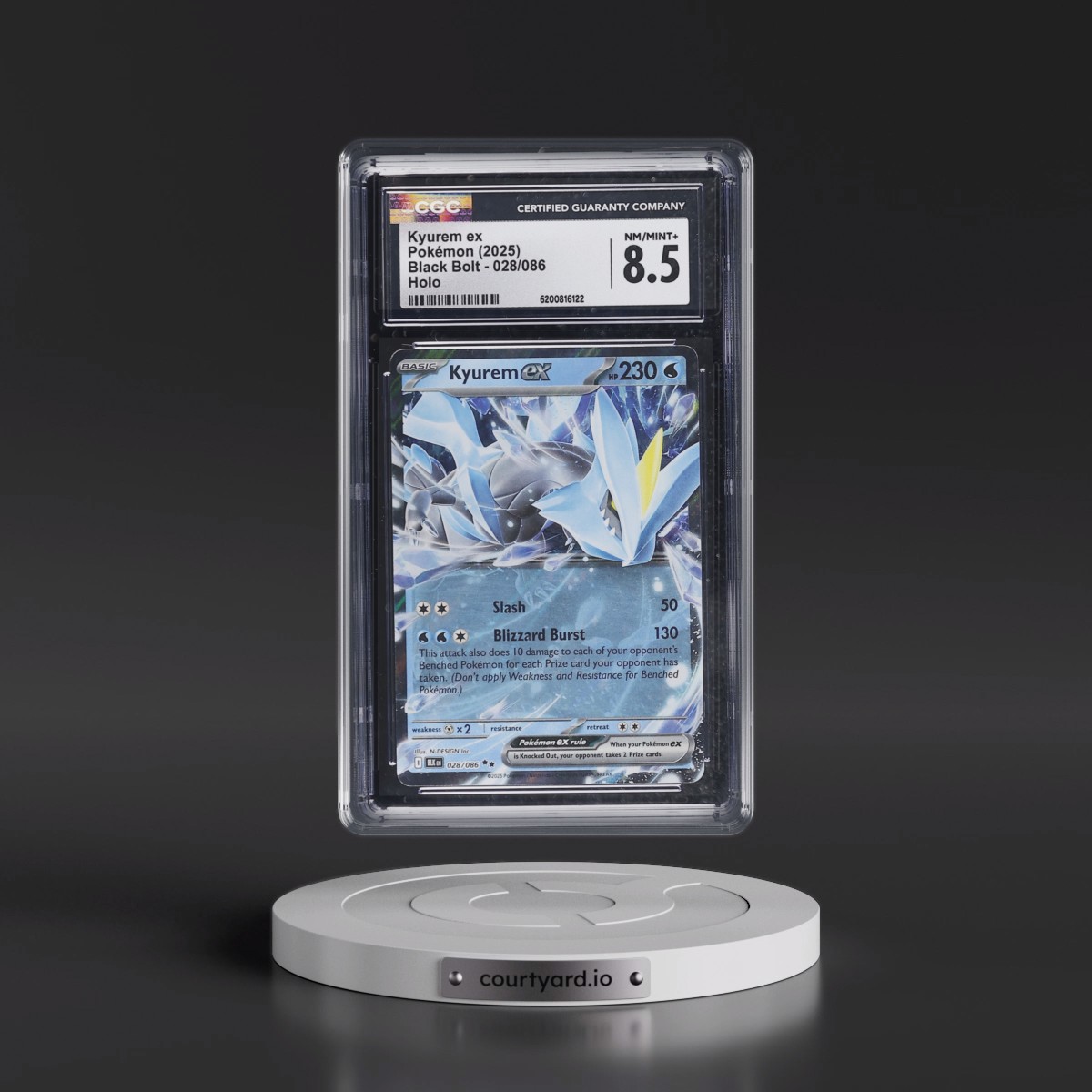2025 Black Bolt - BLK EN #028/086 Kyurem ex - Holo (CGC 8.5 NM-MT+)