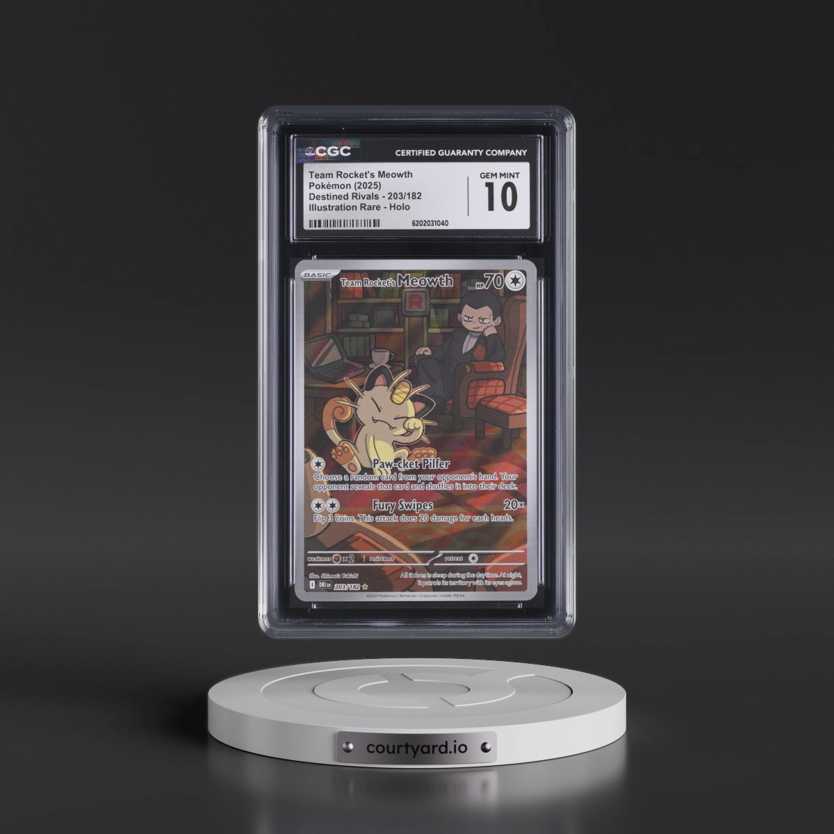 2025 Destined Rivals - DRI EN #203/182 Team Rocket's Meowth - Illustration Rare Holo (CGC 10 GEM MINT)