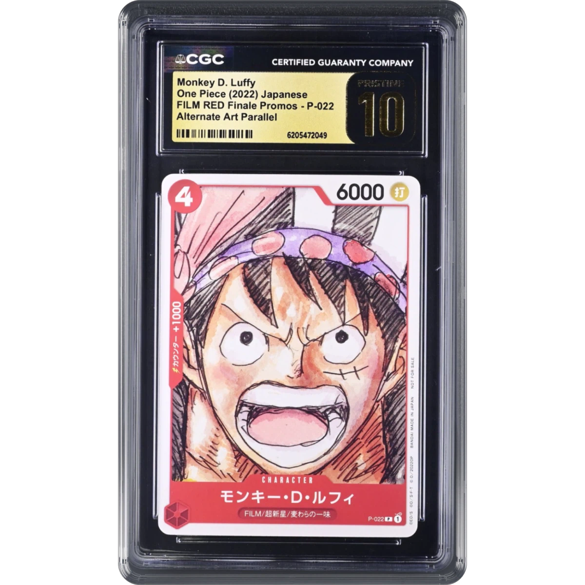 2022 FILM RED Finale Promos - Japanese #P-022 Monkey D. Luffy - Alternate Art Parallel (Non-Holo) (CGC 10 PRISTINE)