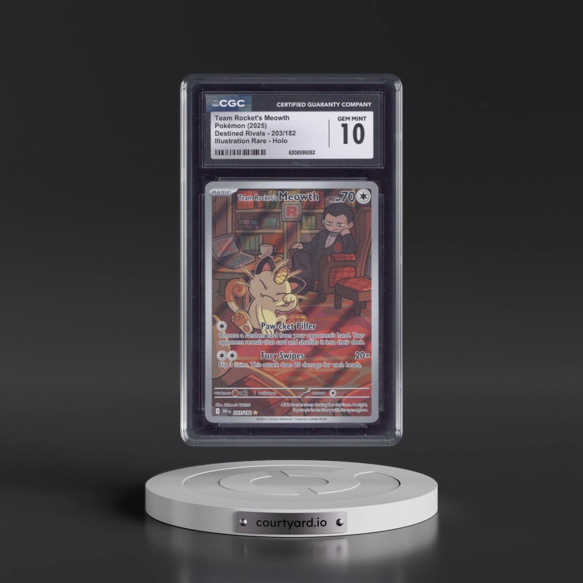 2025 Destined Rivals - DRI EN #203/182 Team Rocket's Meowth - Illustration Rare Holo (CGC 10 GEM MINT)