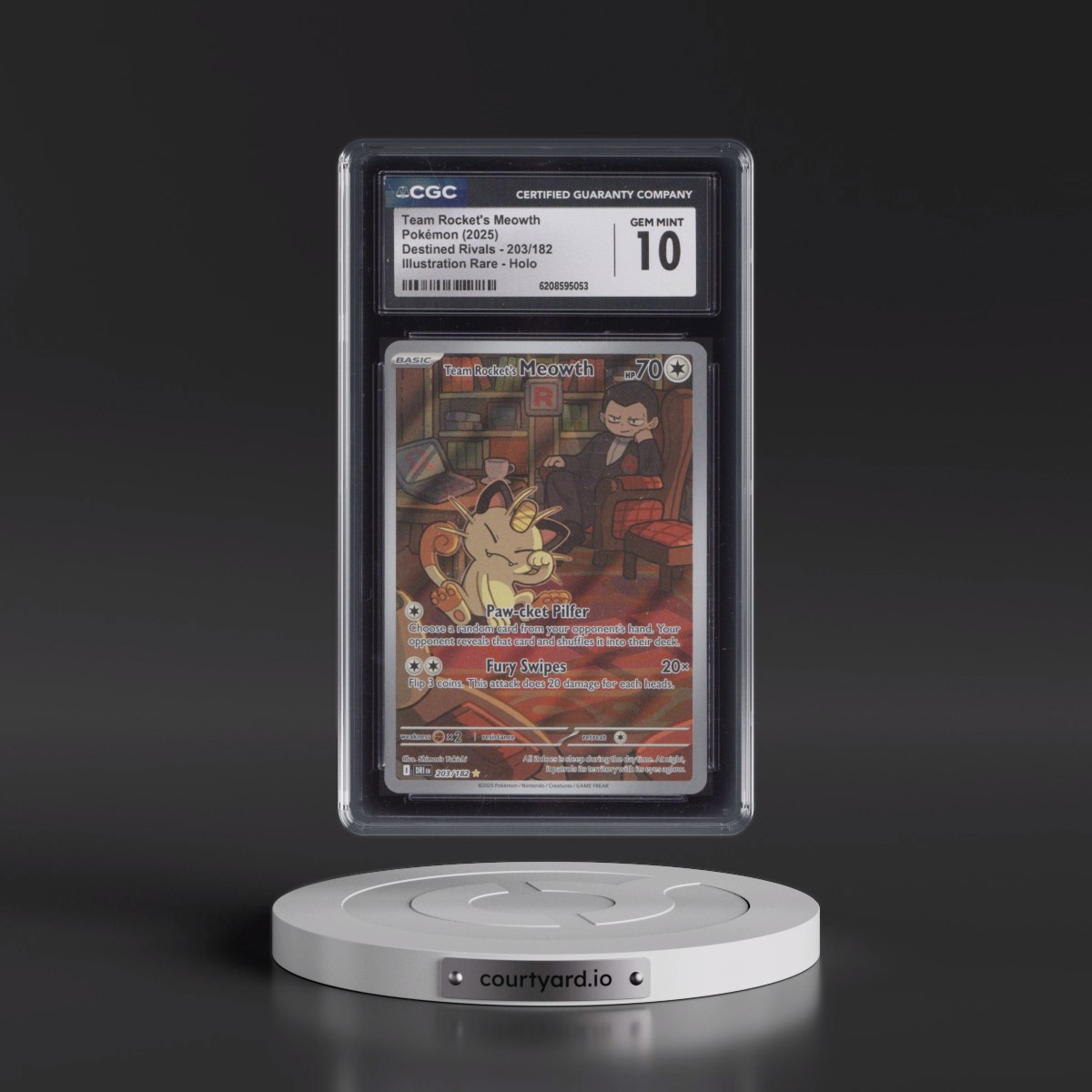 2025 Destined Rivals - DRI EN #203/182 Team Rocket's Meowth - Illustration Rare Holo (CGC 10 GEM MINT)