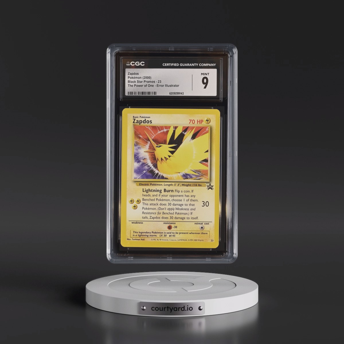 1999 Black Star Promos Zapdos - The Power of One Error Illustrator - Aoki #23 CGC 9