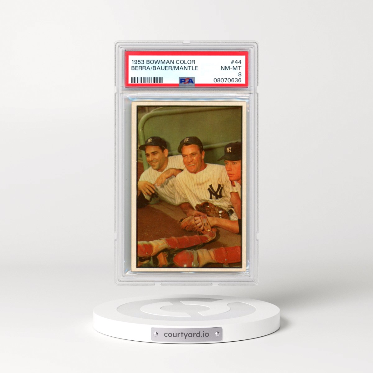 1953 Bowman Color #44 Hank Bauer/Mickey Mantle/Yogi Berra (PSA 8 NM-MT)