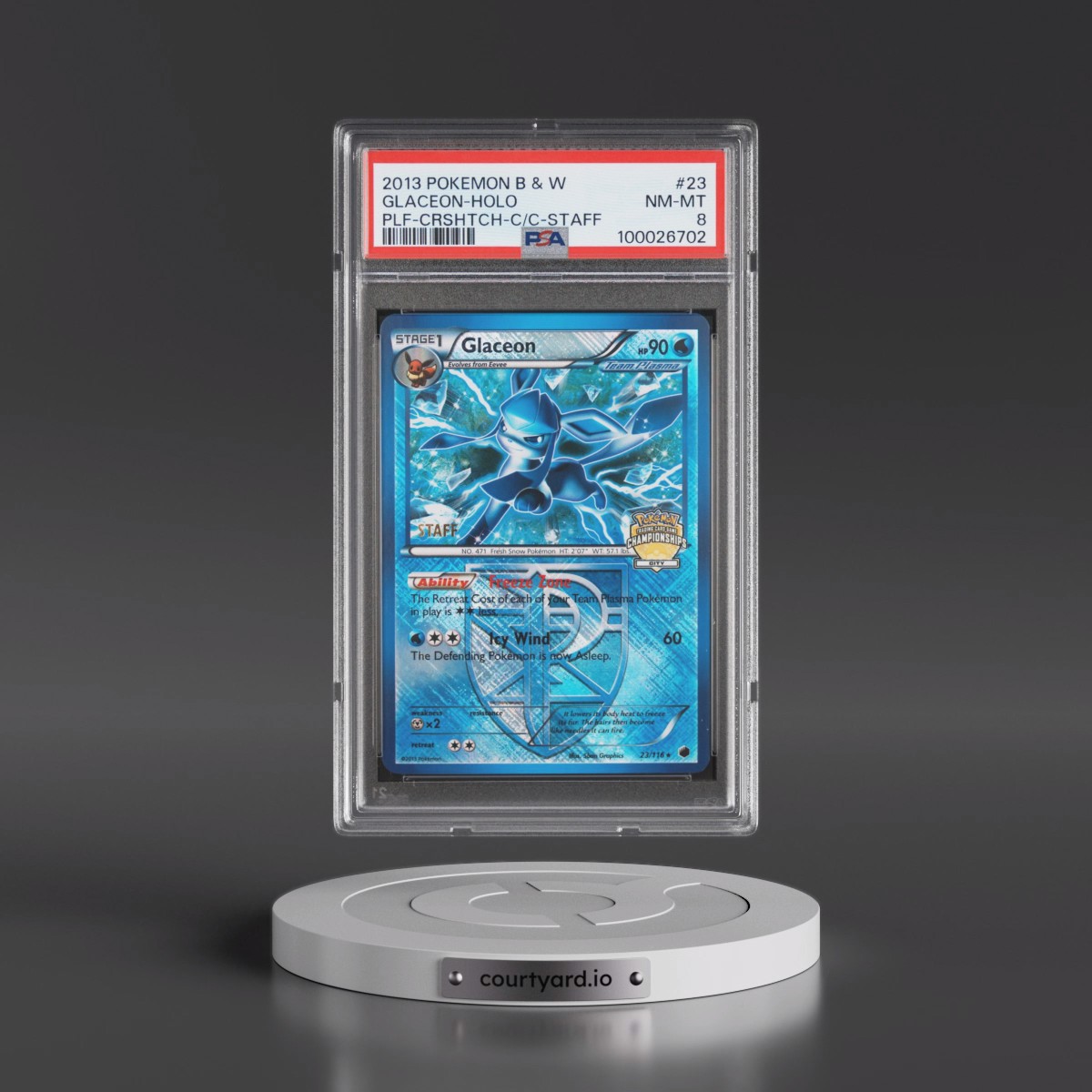 2013 Pokémon Black & White Plasma Freeze #23 Glaceon - Holo Crosshatch-2013 City Championships-Staff (PSA 8 NM-MT)