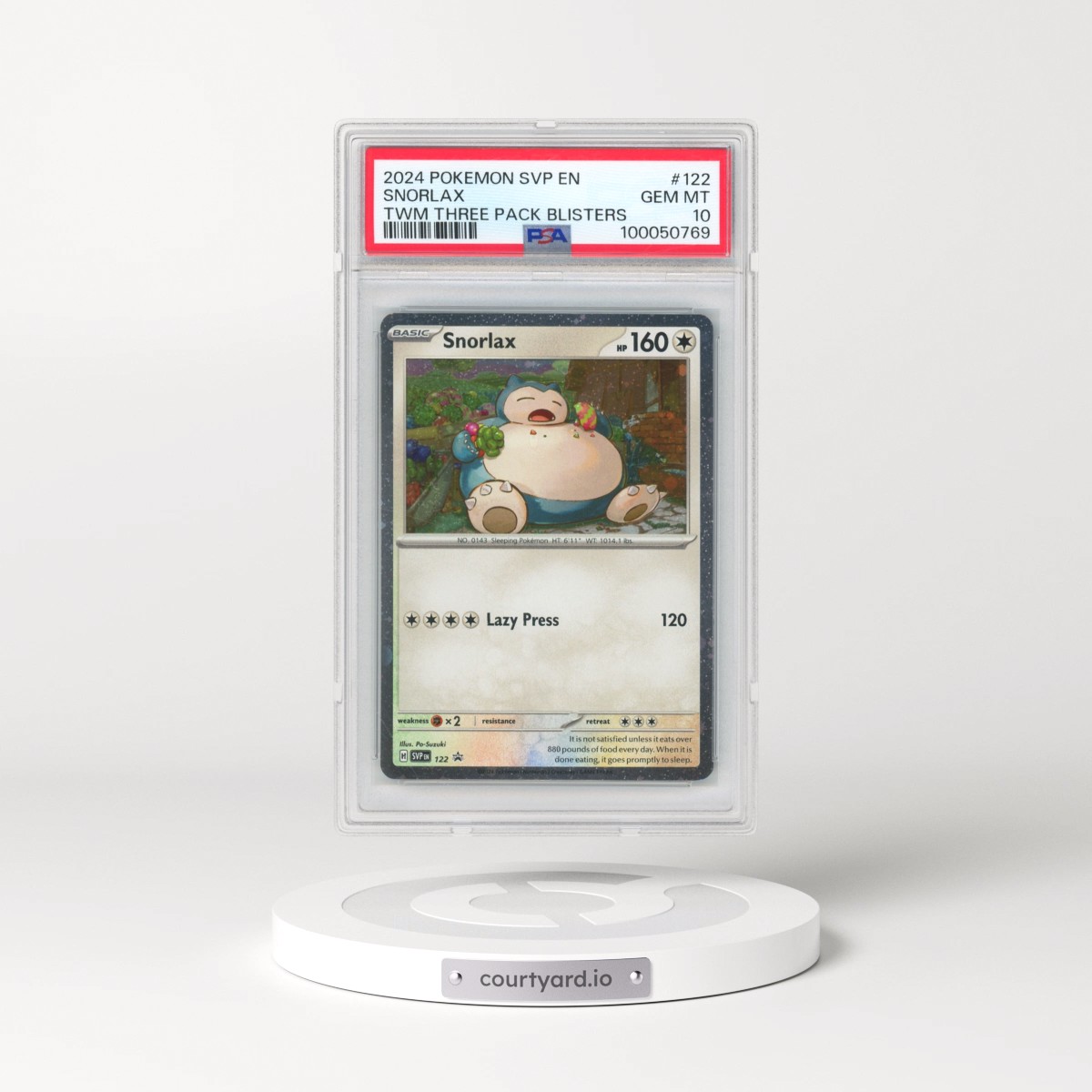 2024 Pokémon Svp EN-SV Black Star Promo #122 Snorlax - Twilight Masquerade Three Pack Blisters (PSA 10 GEM MINT)