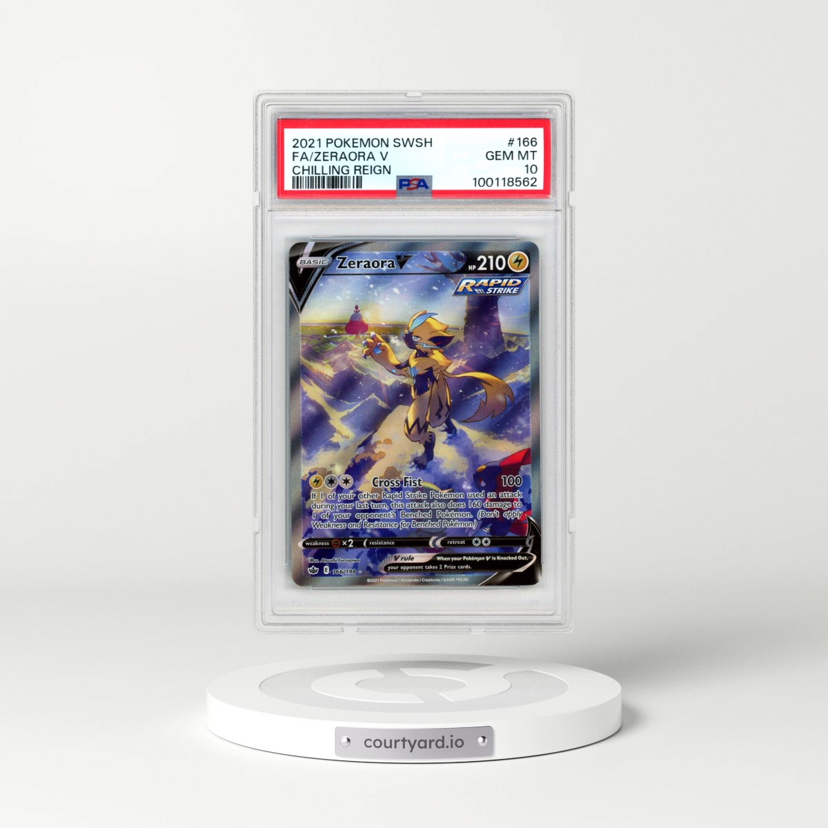 2021 Pokémon Sword & Shield Chilling Reign #166 Zeraora V - Holo Full Art (PSA 10 GEM MINT)