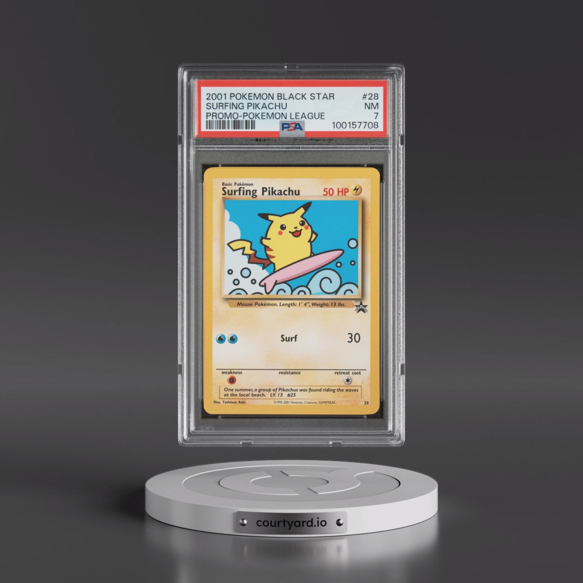 2001 Pokémon Promo Black Star #28 Surfing Pikachu - Pokemon League (PSA 7 NM)