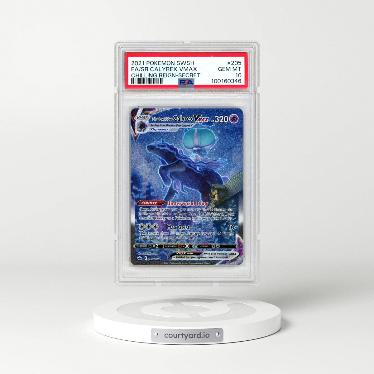 2021 Pokémon Sword & Shield Chilling Reign #205 Shadow Rider Calyrex Vmax - Full Art Secret (PSA 10 GEM MINT)