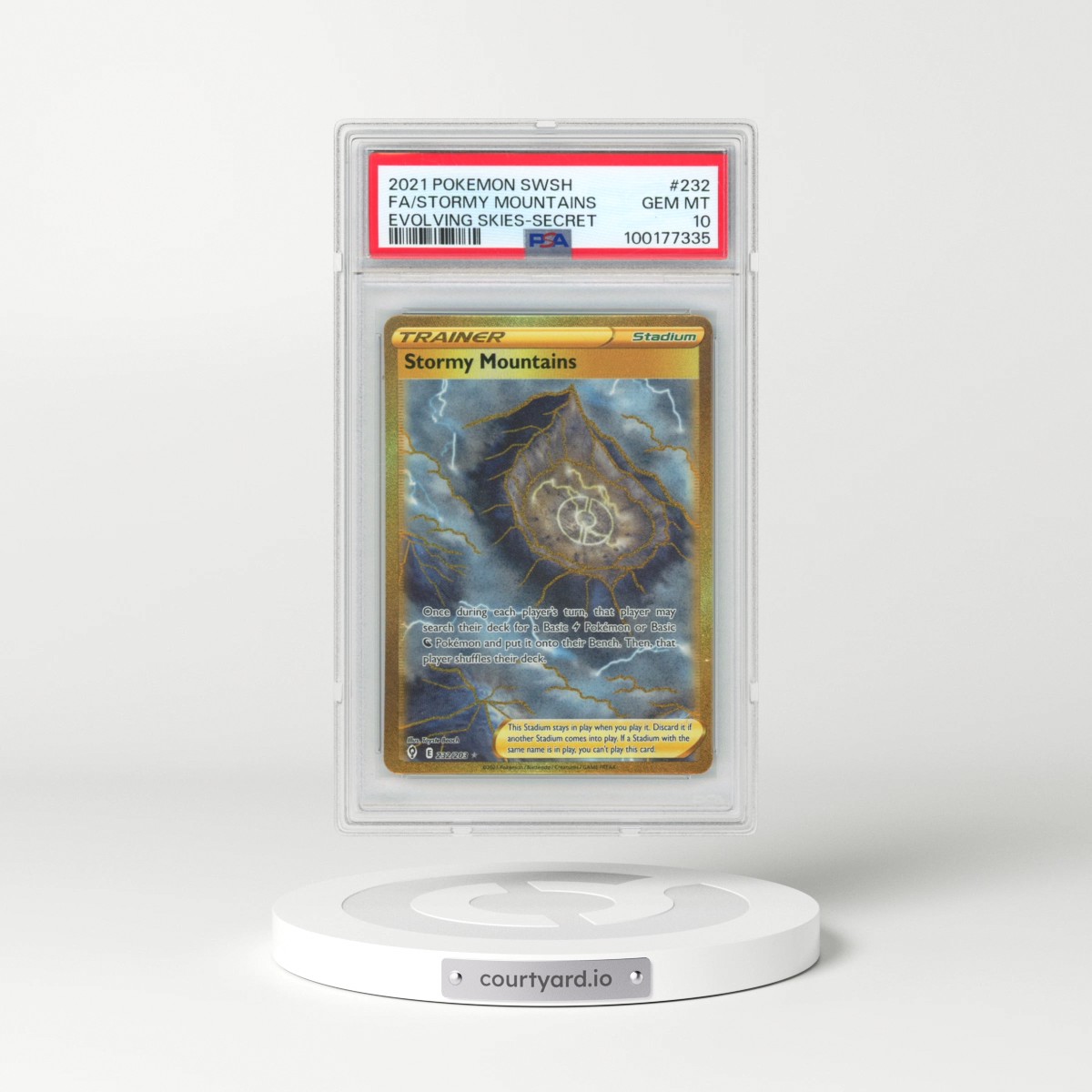 2021 Pokémon Sword & Shield Evolving Skies #232 Stormy Mountains - Full Art Secret (PSA 10 GEM MINT)