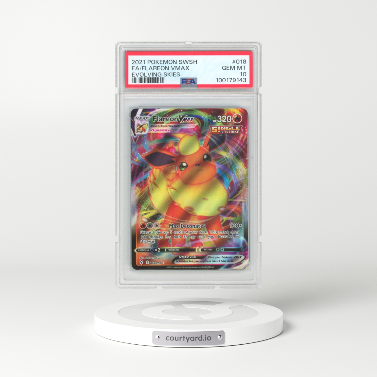 2021 Pokémon Sword & Shield Evolving Skies #018 Flareon Vmax - Full Art (PSA 10 GEM MINT)