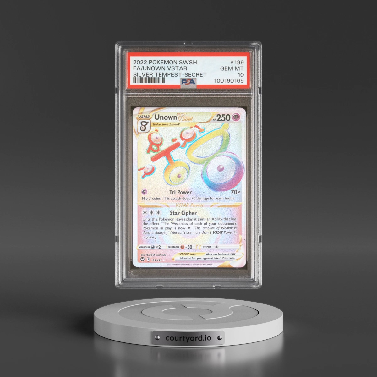 2022 Pokémon Sword & Shield Silver Tempest #199 Unown Vstar - Full Art Secret (PSA 10 GEM MINT)
