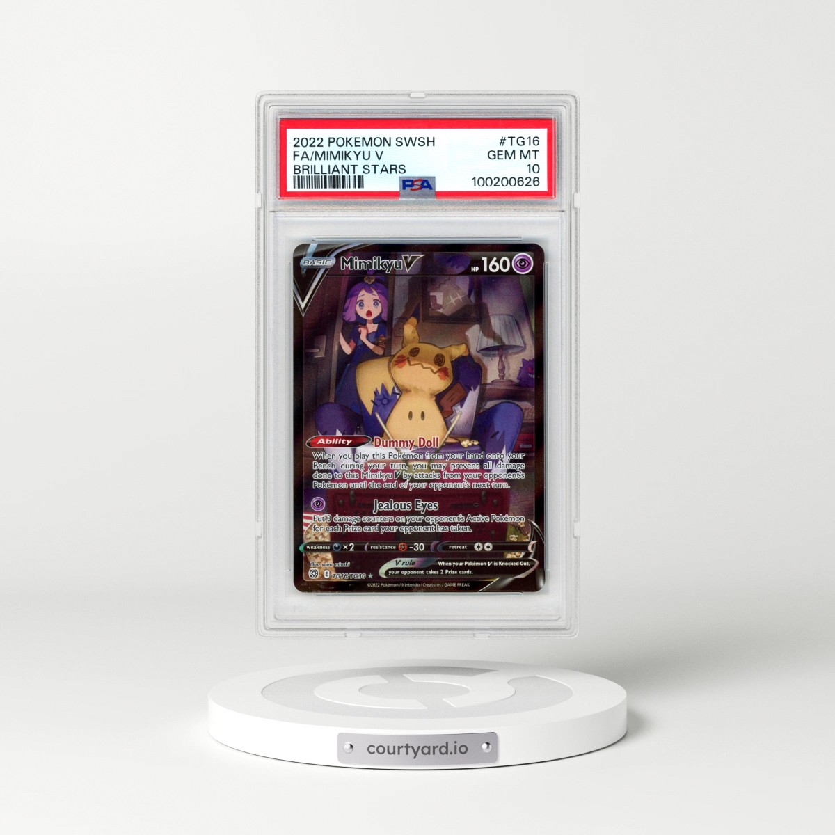 2022 Pokémon Sword & Shield Brilliant Stars #TG16 Mimikyu V - Holo Full Art (PSA 10 GEM MINT)