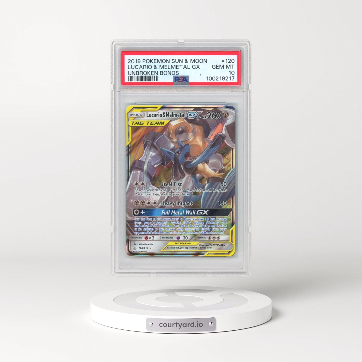 2019 Pokémon Sun & Moon Unbroken Bonds #120 Lucario & Melmetal GX - Holo (PSA 10 GEM MINT)