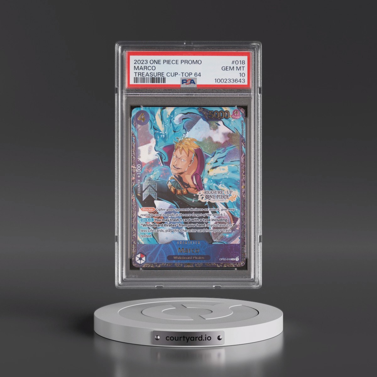 2023 One Piece Promos #018 Marco - Treasure Cup 2023-Top 64 (PSA 10 GEM MINT) - Photo
