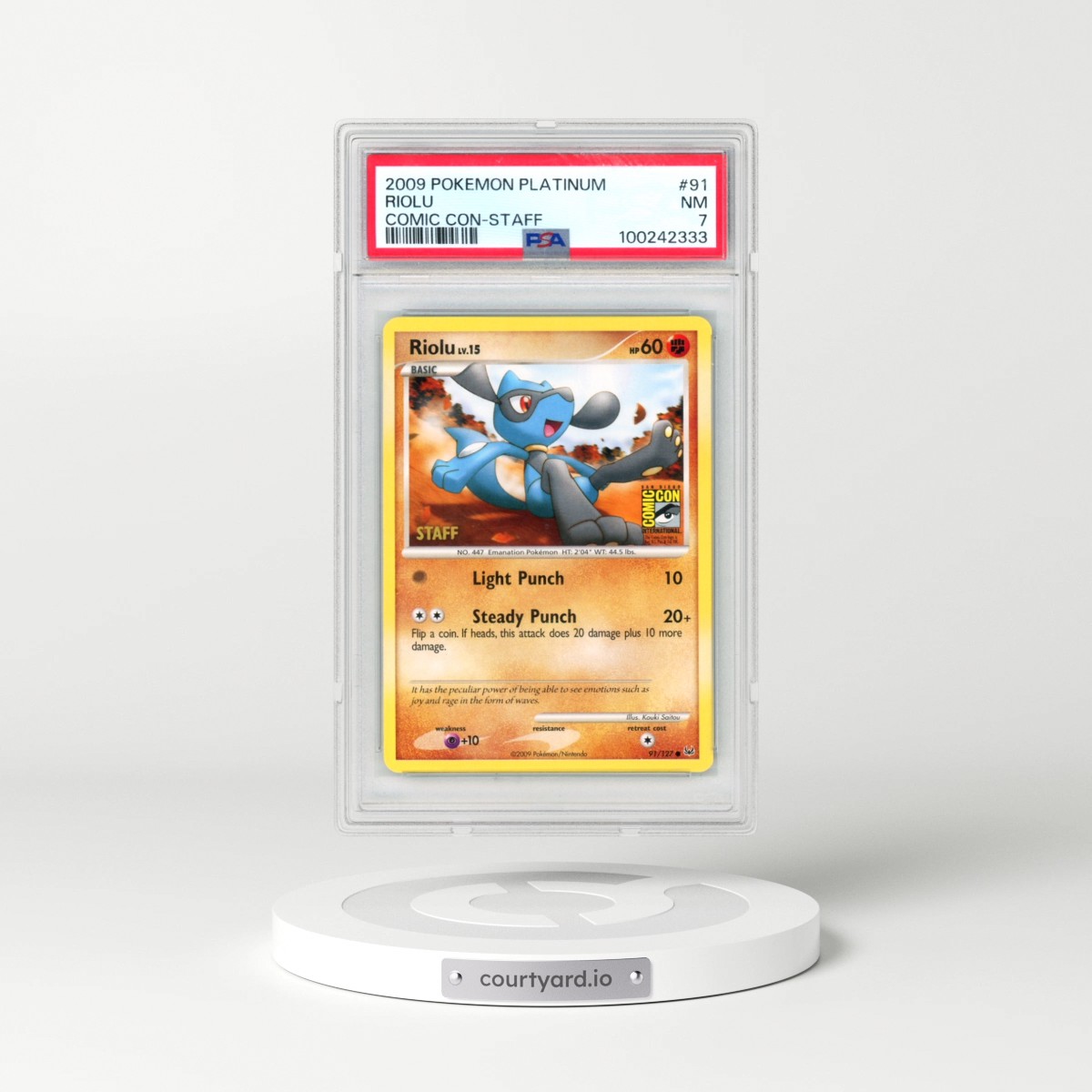 2009 Pokémon Platinum #91 Riolu - Comic Con-Staff (PSA 7 NM)