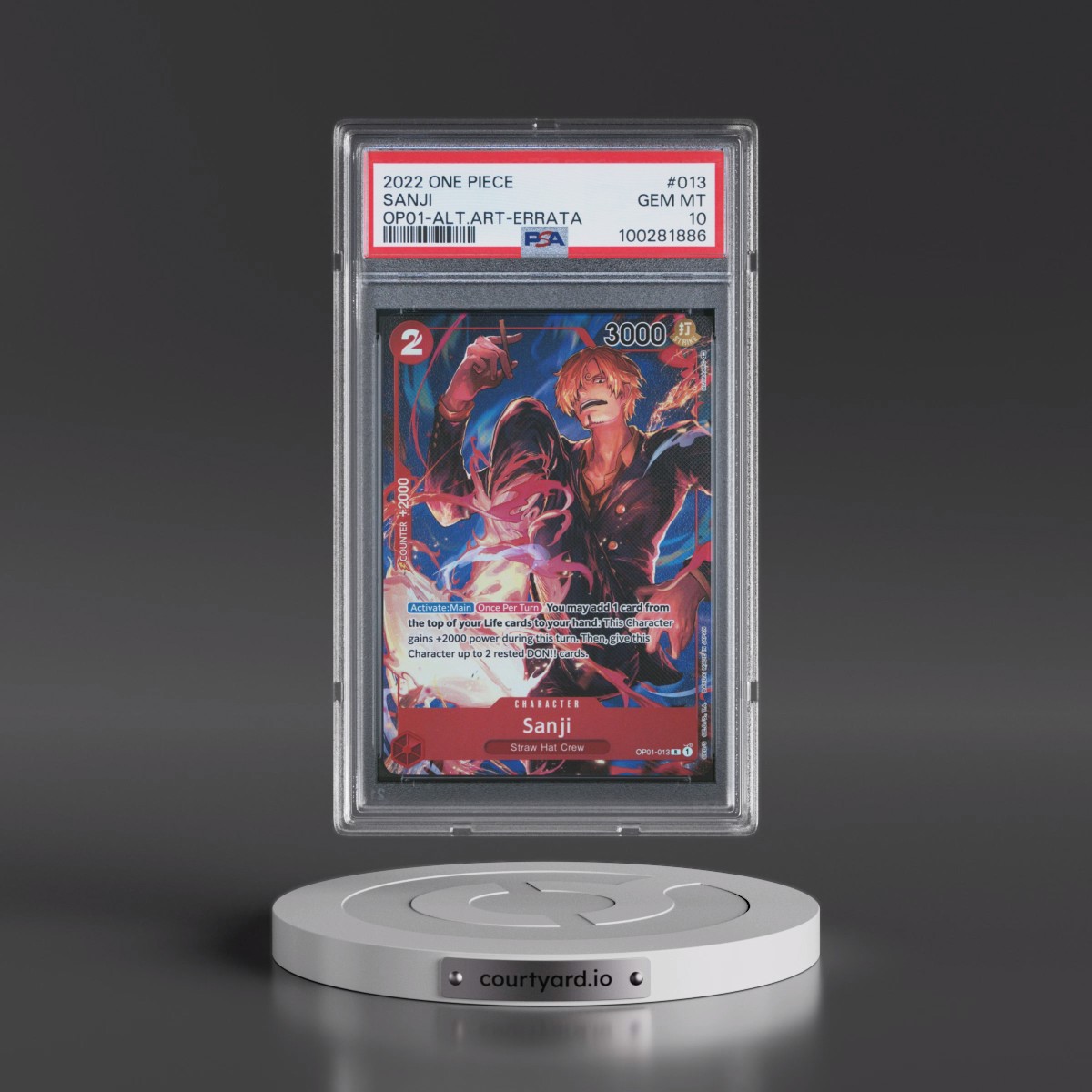 2022 One Piece OP01-Romance Dawn #013 Sanji - Alternate Art-Errata (PSA 10 GEM MINT)