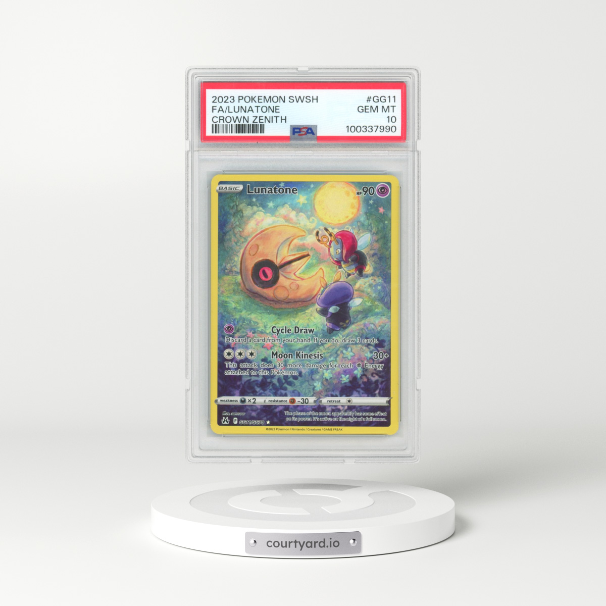 2023 Pokémon Sword and Shield Crown Zenith #GG11 Lunatone - Full Art (PSA 10 GEM MINT)