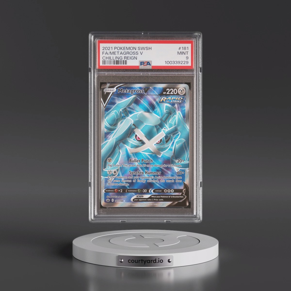 2021 Pokémon Sword & Shield Chilling Reign #181 Metagross V - Holo Full Art (PSA 9 MINT)