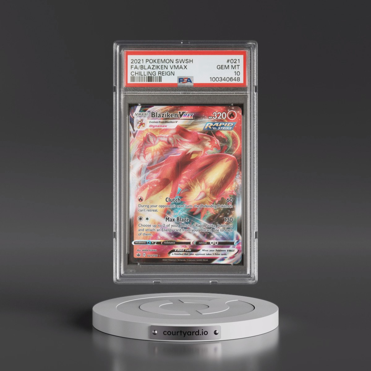 2021 Pokémon Sword & Shield Chilling Reign #021 Blaziken Vmax - Full Art (PSA 10 GEM MINT)