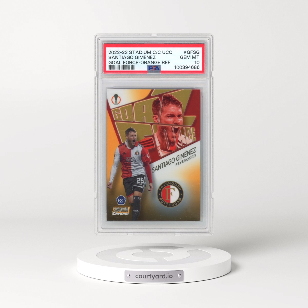 2022-23 Topps Stadium Club Chrome UEFA Club Competitions Goal Force #GFSG Santiago Gimenez - Orange Refractor (PSA 10 GEM MINT)