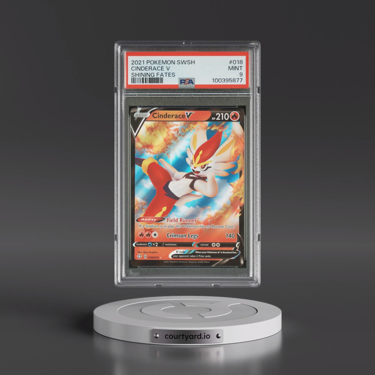 2021 Pokémon Sword & Shield Shining Fates #018 Cinderace V - Holo (PSA 9 MINT)