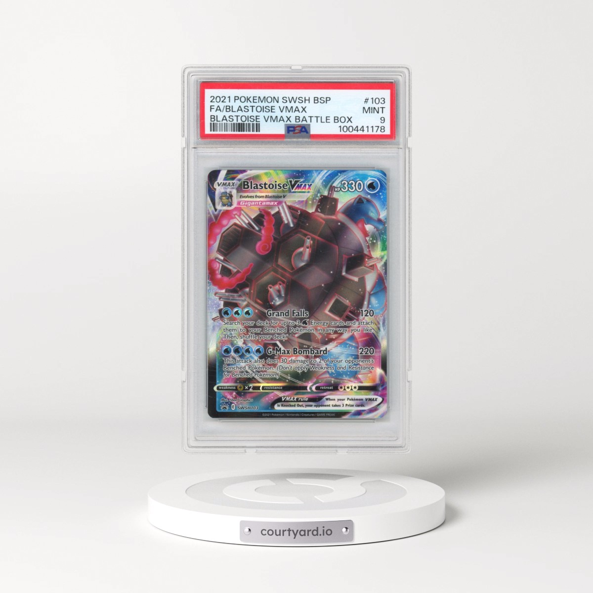 2021 Pokémon Swsh Black Star Promo #103 Blastoise Vmax - Full Art Blastoise Vmax Battle Box (PSA 9 MINT)
