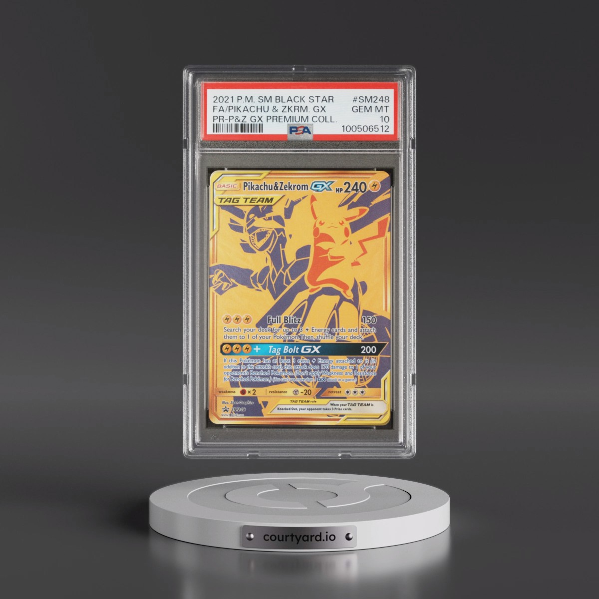 2021 Pokémon SM Black Star Promo Pikachu & Zekrom GX - Holo Full Art Pikachu & Zekrom GX Premium Collection #SM248 PSA 10