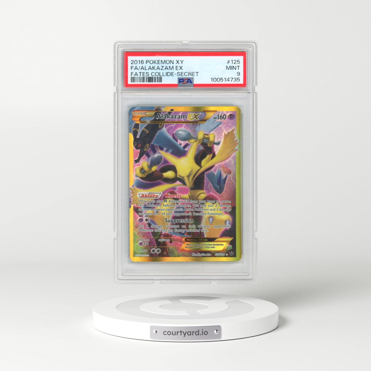 2016 Pokémon XY Fates Collide #125 Alakazam EX - Holo Full Art Secret (PSA 9 MINT)