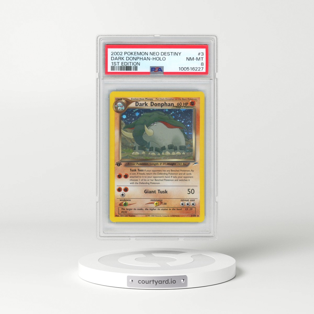 2002 Pokémon Neo Destiny #3 Dark Donphan - 1st Edition Holo (PSA 8 NM-MT)
