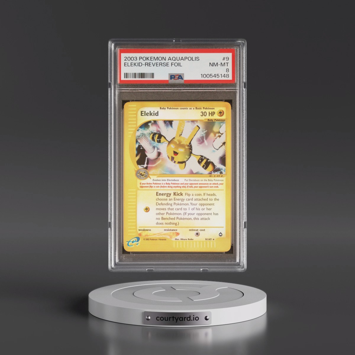 2003 Pokémon Aquapolis #9 Elekid - Reverse Foil (PSA 8 NM-MT)