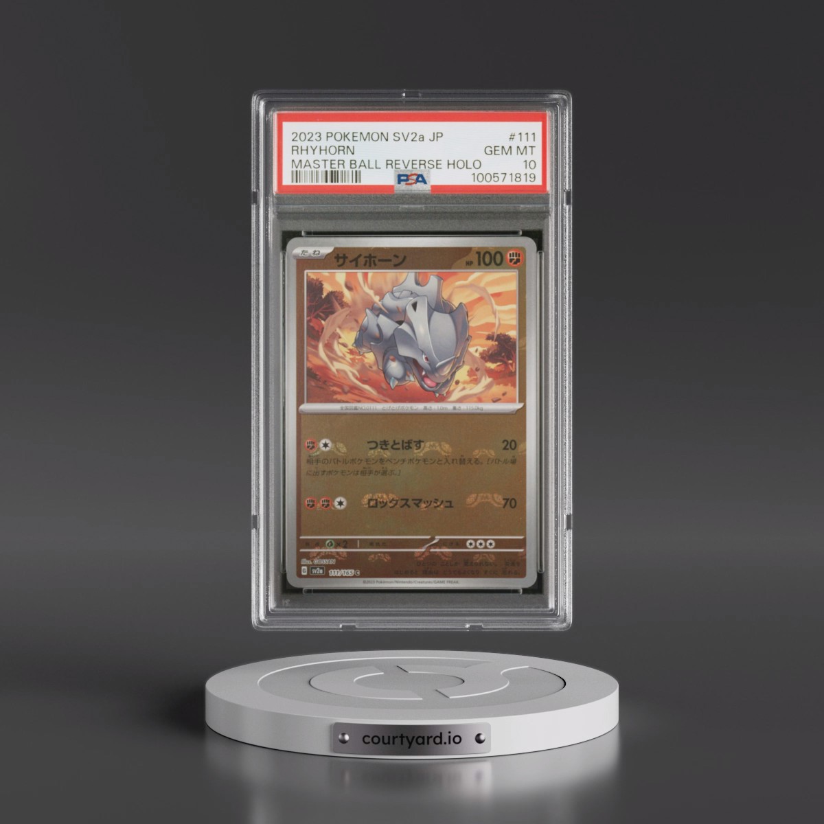 2023 Pokémon Sv2a-Pokemon 151 #111 Rhyhorn - Reverse Holo Master Ball (PSA 10 GEM MINT)