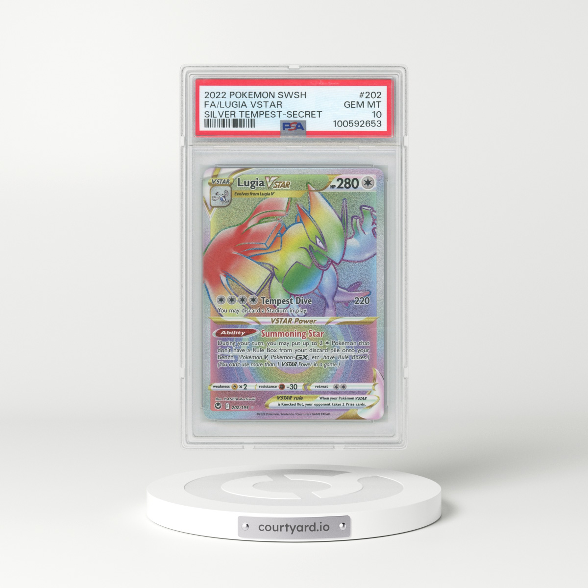 2022 Pokémon Sword & Shield Silver Tempest #202 Lugia Vstar - Full Art Secret (PSA 10 GEM MINT)