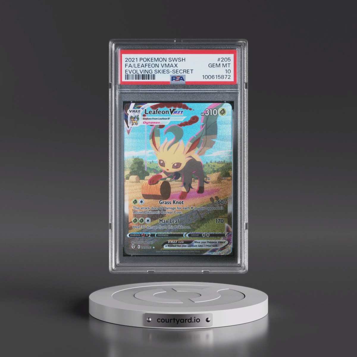 2021 Pokémon Sword & Shield Evolving Skies #205 Leafeon Vmax - Full Art Secret (PSA 10 GEM MINT)