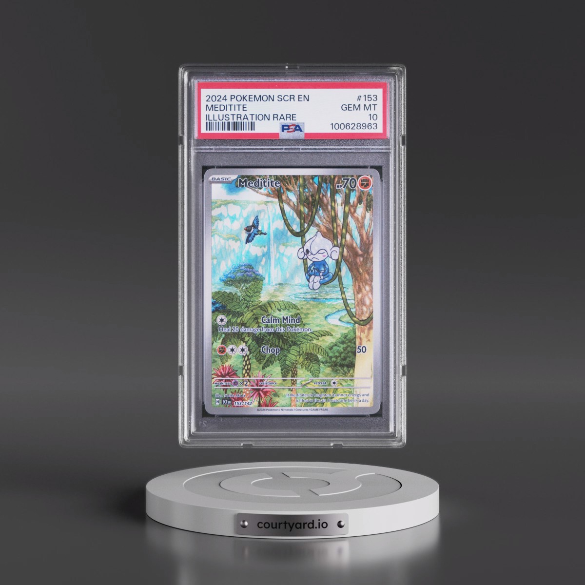2024 Pokémon Scr EN-Stellar Crown #153 Meditite - Illustration Rare (PSA 10 GEM MINT)