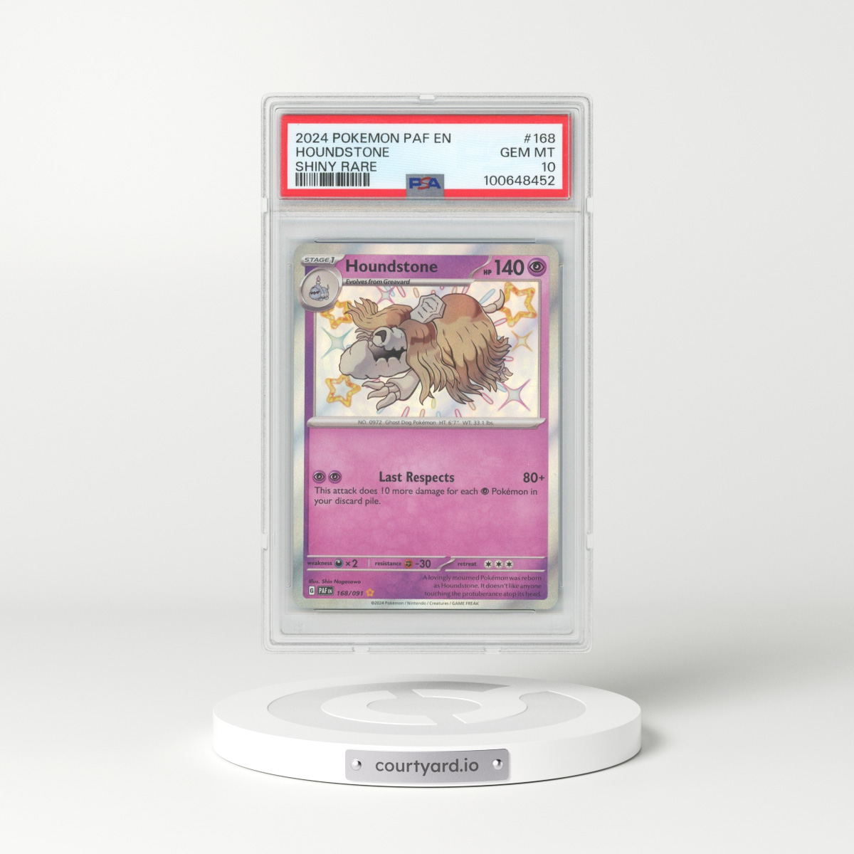 2024 Pokémon Paf EN-Paldean Fates #168 Houndstone - Shiny Rare (PSA 10 GEM MINT)