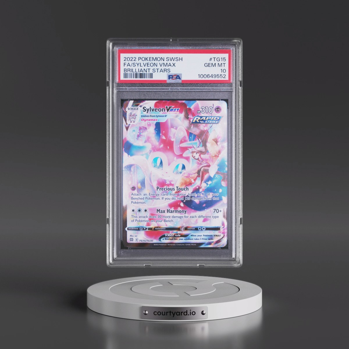 2022 Pokémon Sword & Shield Brilliant Stars #TG15 Sylveon Vmax - Full Art (PSA 10 GEM MINT)