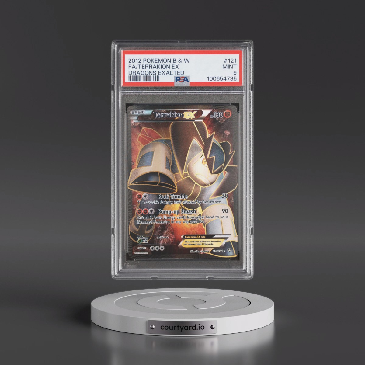 2012 Pokémon Black & White Dragons Exalted #121 Terrakion EX - Holo Full Art (PSA 9 MINT)