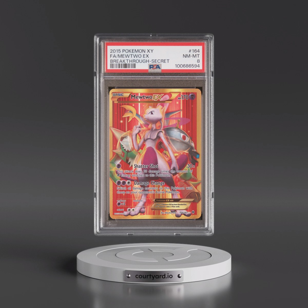 2015 Pokémon XY Breakthrough #164 Mewtwo EX - Holo Full Art Secret (PSA 8 NM-MT)
