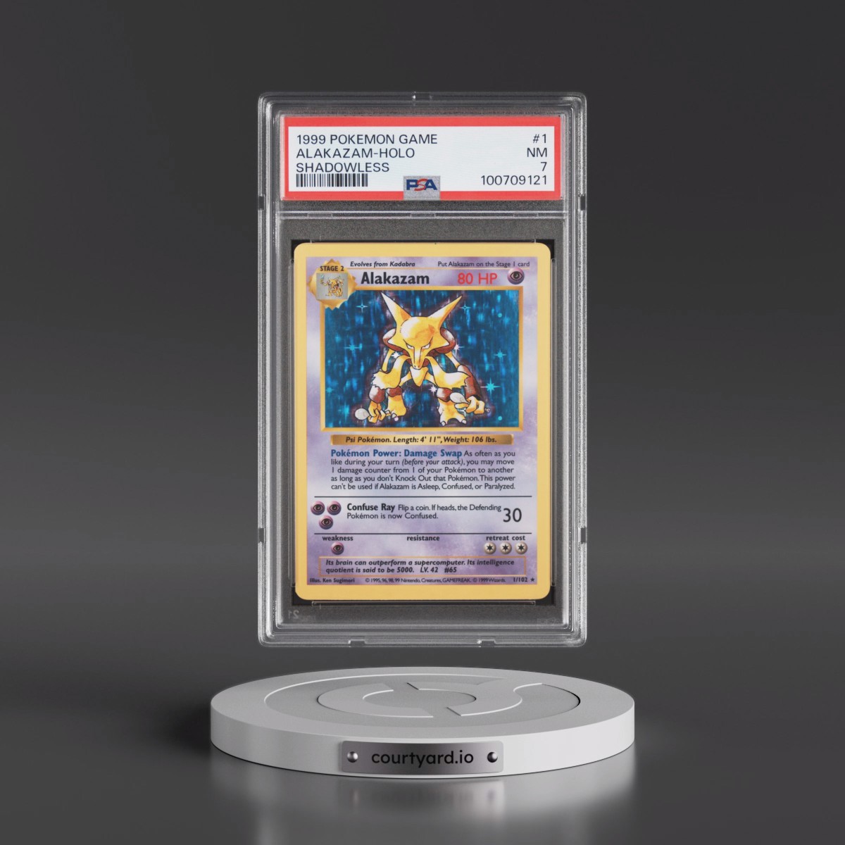 1999 Pokémon Game #1 Alakazam - Holo Shadowless (PSA 7 NM)