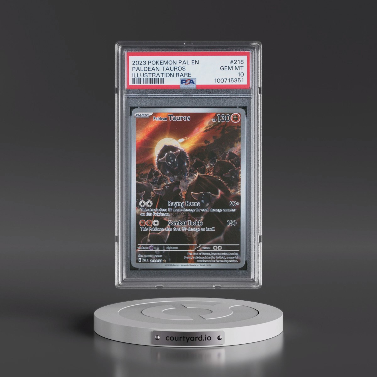 2023 Pokémon Pal EN-Paldea Evolved #218 Paldean Tauros - Illustration Rare (PSA 10 GEM MINT)