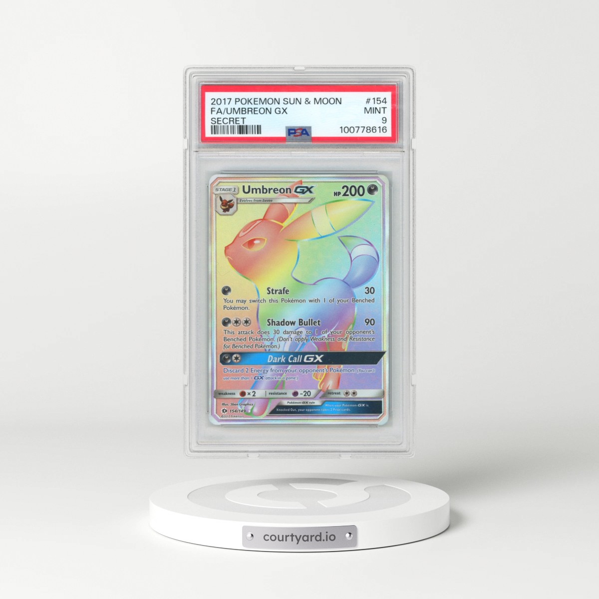 2017 Pokémon Sun & Moon #154 Umbreon GX - Holo Full Art Secret (PSA 9 MINT)