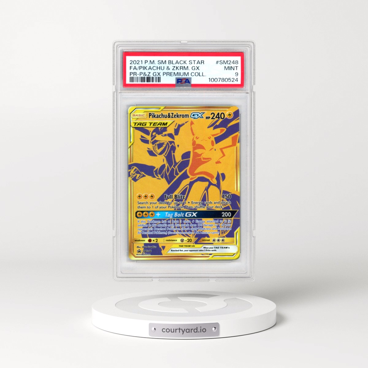 2021 Pokémon SM Black Star Promo #SM248 Pikachu & Zekrom GX - Holo Full Art Pikachu & Zekrom GX Premium Collection (PSA 9 MINT)