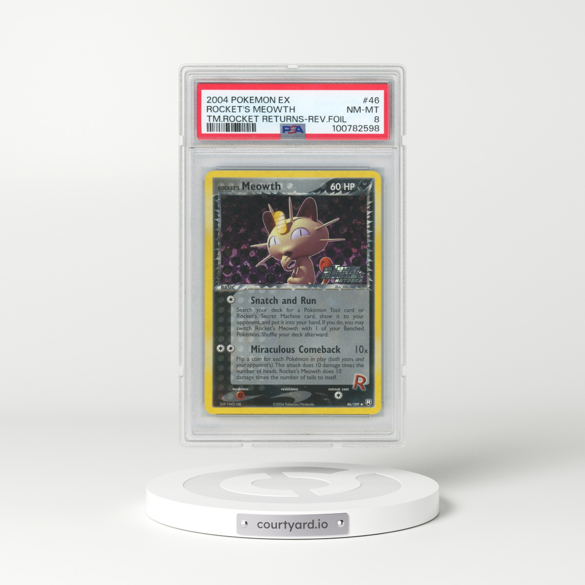 2004 Pokémon EX Team Rocket Returns #46 Rocket's Meowth - Reverse Foil (PSA 8 NM-MT)