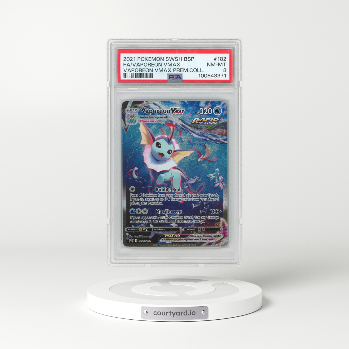 2021 Pokémon Swsh Black Star Promo #182 Vaporeon Vmax - Full Art Vaporeon Vmax Premium Collection (PSA 8 NM-MT)