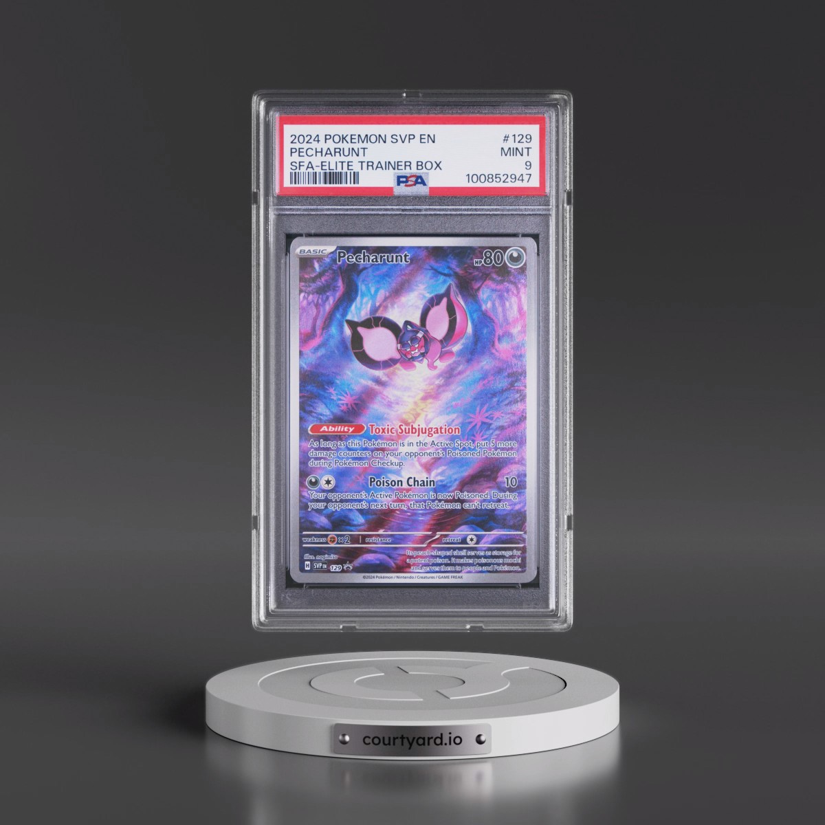 2024 Pokémon Svp EN-SV Black Star Promo #129 Pecharunt - Shrouded Fable Elite Trainer Box (PSA 9 MINT)