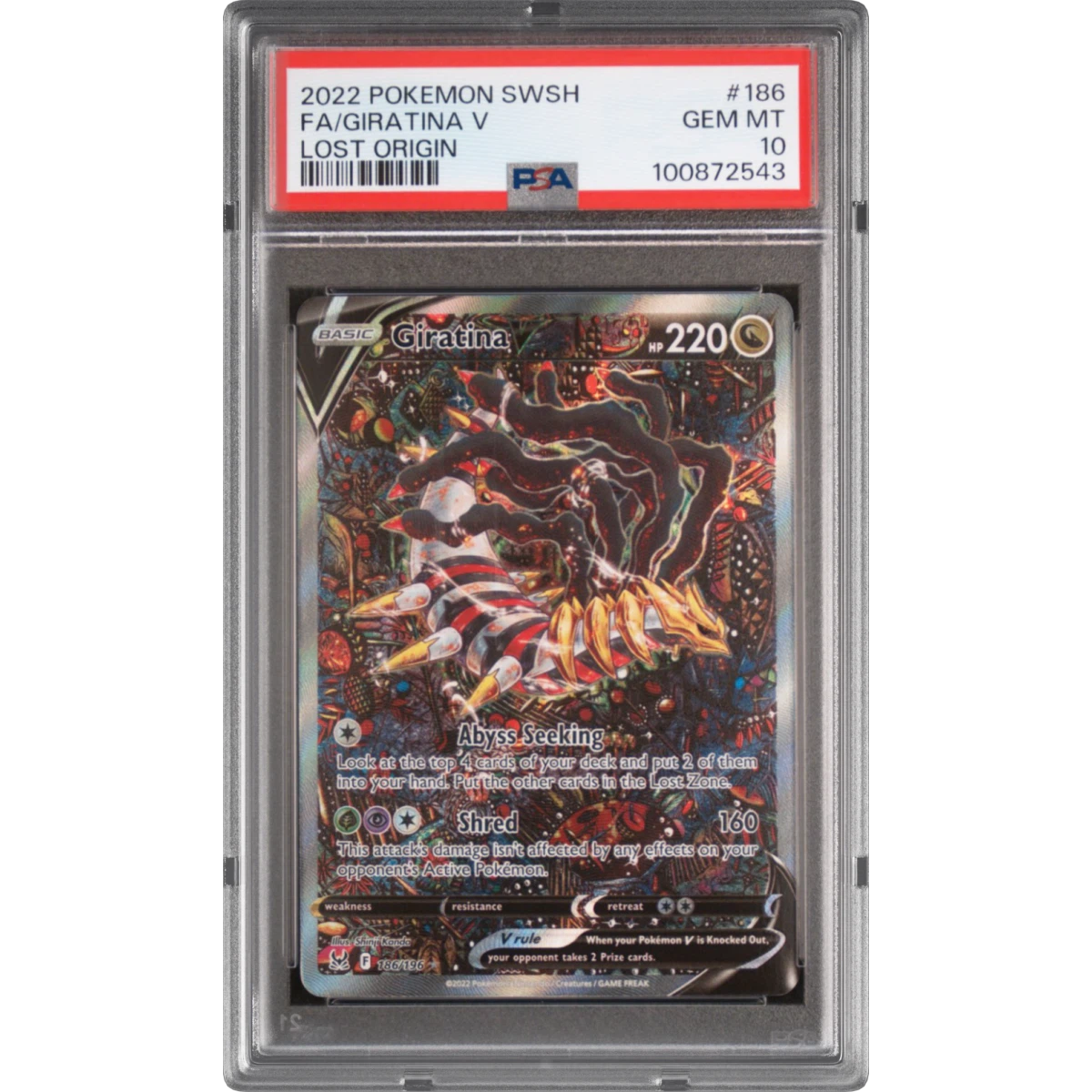 2022 Pokémon Sword & Shield Lost Origin #186 Giratina V - Holo Full Art (PSA 10 GEM MINT)