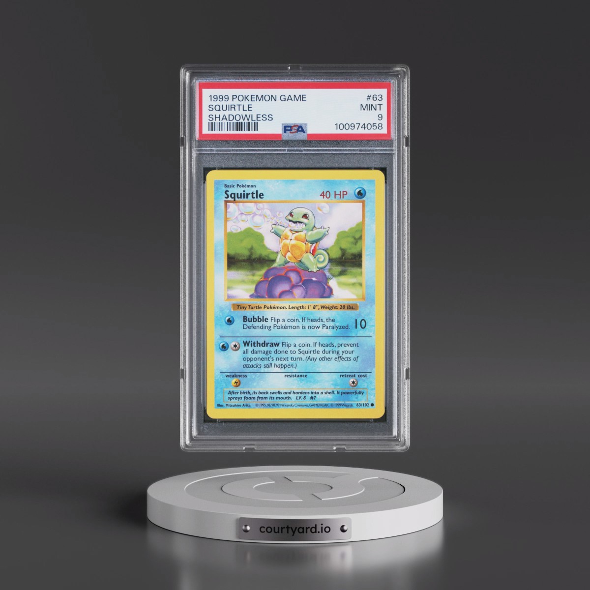 1999 Pokémon Game #63 Squirtle - Shadowless (PSA 9 MINT)