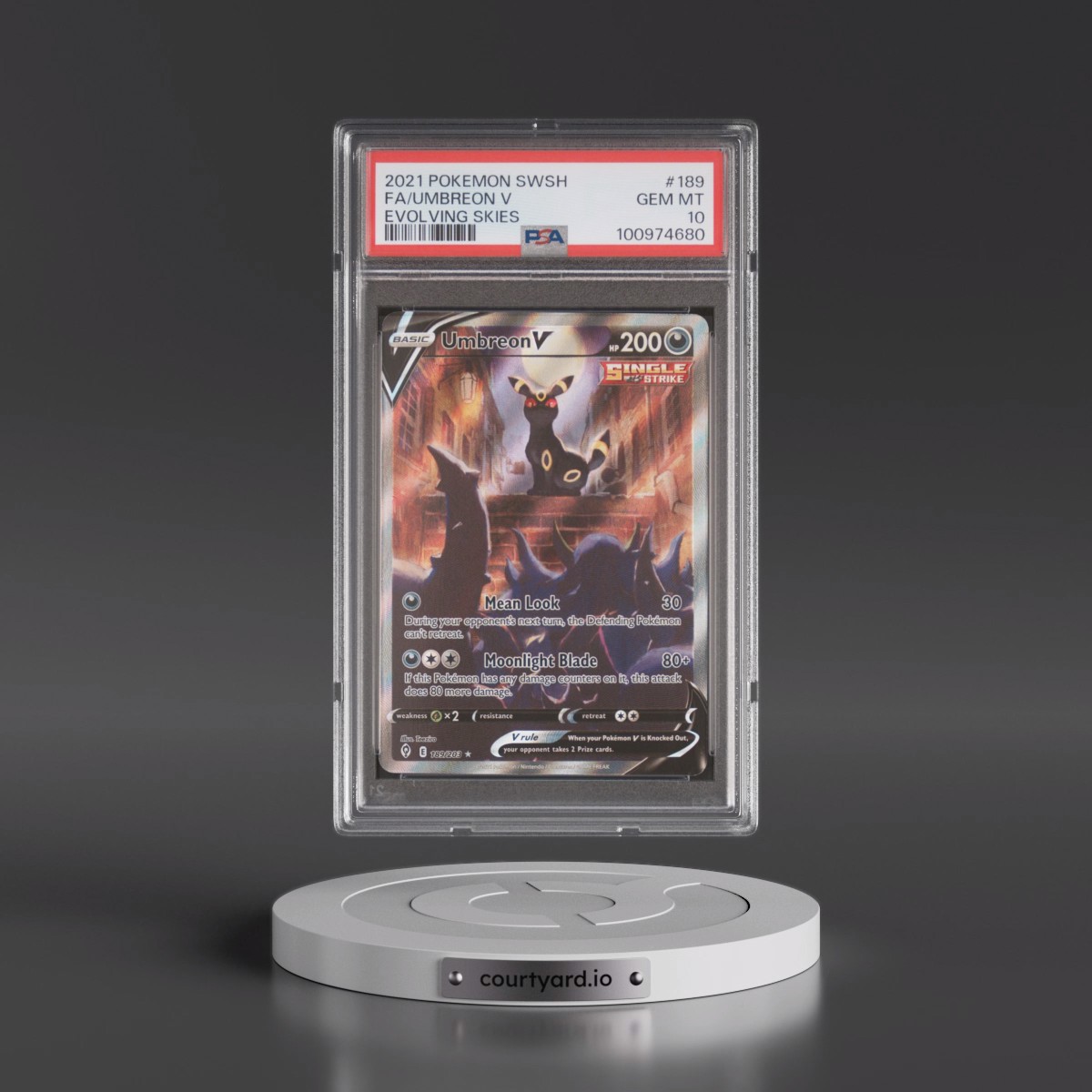 2021 Pokémon Sword & Shield Evolving Skies #189 Umbreon V - Holo Full Art (PSA 10 GEM MINT)