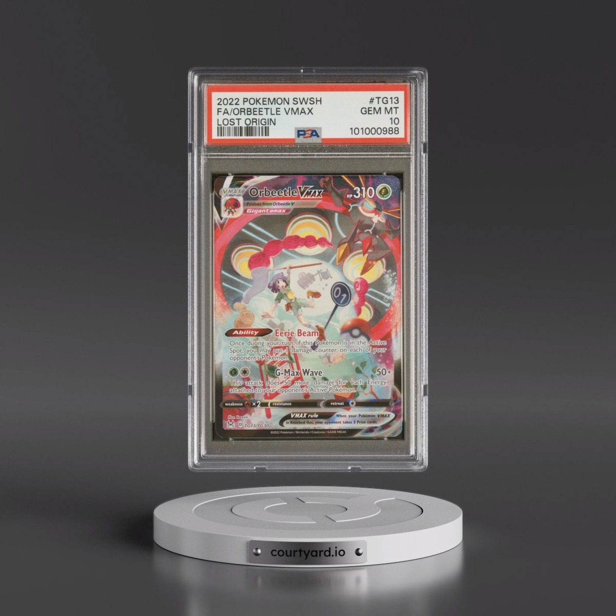 2022 Pokémon Sword & Shield Lost Origin #TG13 Orbeetle Vmax - Full Art (PSA 10 GEM MINT)